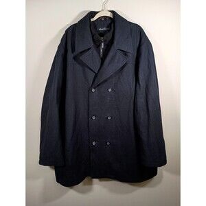 Kenneth Cole Mens Wool Blend Black Bib Double Breasted Pea Coat Size 58 Long